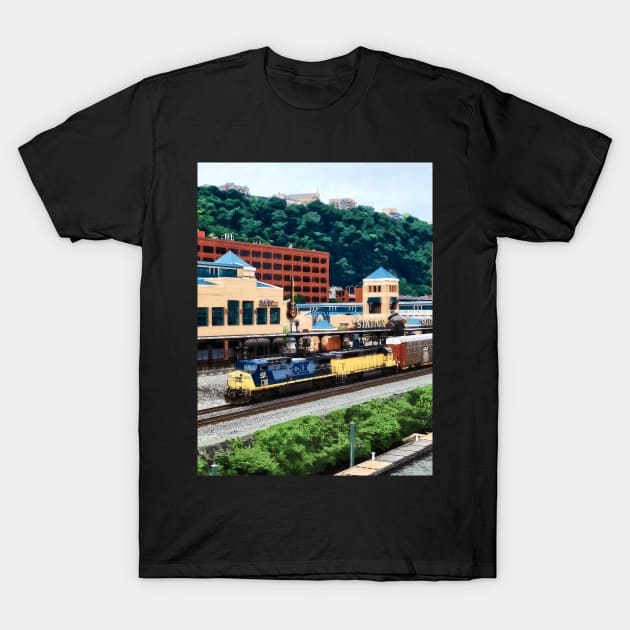 Pittsburgh PA - Freight Train Going By Station Square T-Shirt by SusanSavad